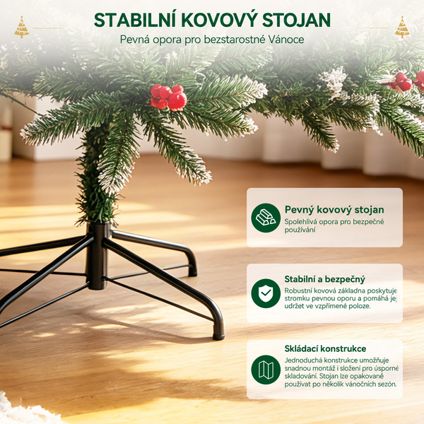 Stabilní kovový stojan na umělý vánoční stromek se skládací konstrukcí pro bezpečnou oporu a snadné skladování.