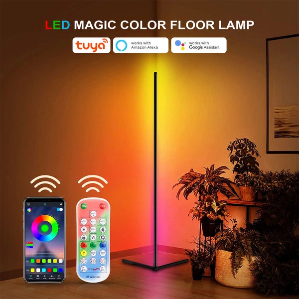 Rohova stojaci LED lampa s ovladanim pres aplikaci a dalkovym ovladacem kompatibilni s Tuya Amazon Alexa a Google Assistant