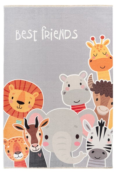Dětský koberec s nápisem Best Friends a motivy zvířat jako lev žirafa slon a zebra