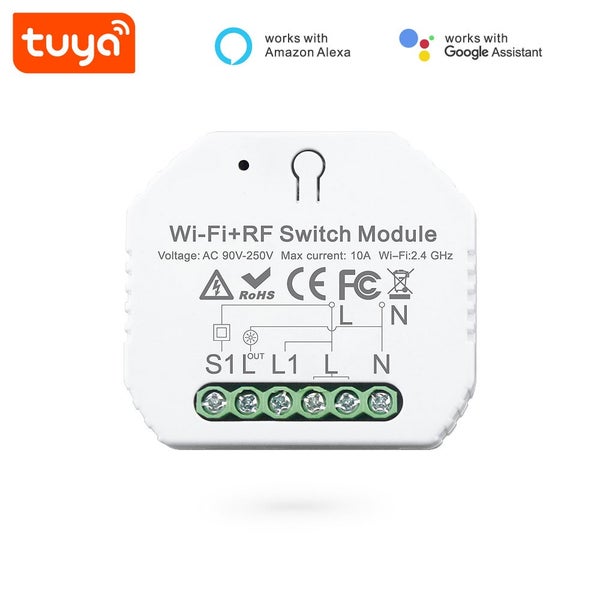 Spínací modul Tuya Wi-Fi a radiofrekvenční pro chytrou domácnost s kompatibilitou Alexa a Google Assistant