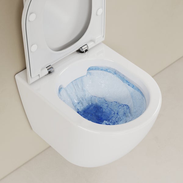 Závěsné WC při splachování, keramika moderního tvaru s otevřeným sedátkem