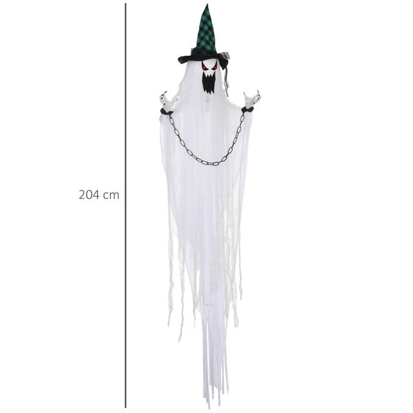 Halloweenská dekorace ducha s čarodějnickým kloboukem a řetězy, výška cca 204 cm